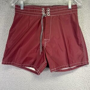 Birdwell Beach Britches Board Shorts Mens 29 Burgundy Nylon Swim Surf Retro